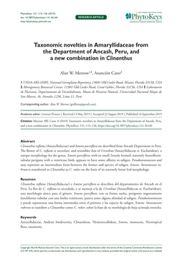 Taxonomic Novelties in Amaryllidaceae from the Department of Ancash, Peru, and a New Combination in Clinanthus