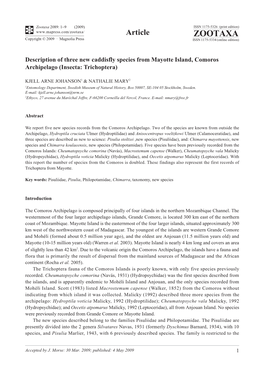 Zootaxa 2089: 1–9 (2009) ISSN 1175-5326 (Print Edition) Article ZOOTAXA Copyright © 2009 · Magnolia Press ISSN 1175-5334 (Online Edition)