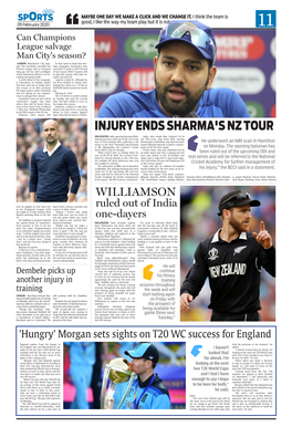 Injury Ends Sharma's Nz Tour