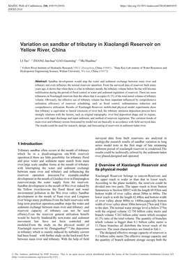 Variation on Sandbar of Tributary in Xiaolangdi Reservoir on Yellow River, China