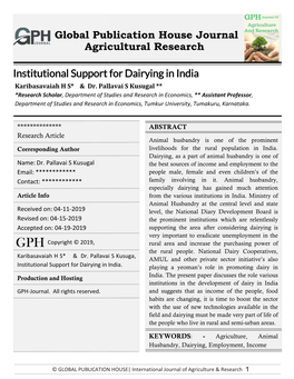 Global Publication H Agricultural Re Institutional Support for Dairying