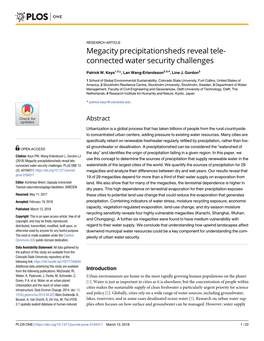 Megacity Precipitationsheds Reveal Tele- Connected Water Security Challenges