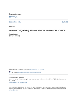 Characterizing Novelty As a Motivator in Online Citizen Science