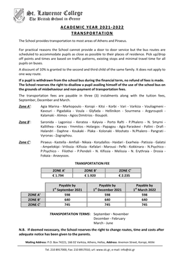 Academic Year 2021-2022 Transportation