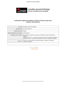 Individual Vigilance Profiles in Flocks of House Sparrows (Passer Domesticus)