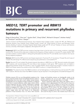 MED12, TERT Promoter and RBM15 Mutations in Primary and Recurrent Phyllodes Tumours