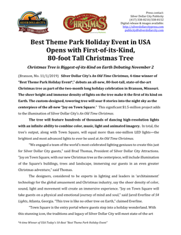 Best Theme Park Holiday Event in USA Opens with First-Of-Its-Kind, 80-Foot Tall Christmas Tree