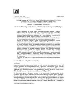 Antimicrobial Activities of Some Streptomyces Isolated from Garden Soil Samples and Fish Pond Water in Futa