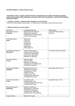 FOI NAC/3782/2014 – School Cluster Groups I Would Like to Make A