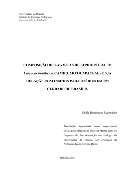 Universidade De Brasília Instituto De Ciências Biológicas Departamento De Ecologia