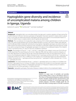 Haptoglobin Gene Diversity and Incidence of Uncomplicated Malaria Among Children in Iganga, Uganda Catherine N