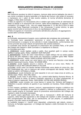 REGOLAMENTO GENERALE PALIO DI LEGNANO (Approvato Dal Consiglio Comunale Con Deliberazione N