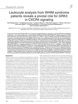 Leukocyte Analysis from WHIM Syndrome Patients Reveals a Pivotal