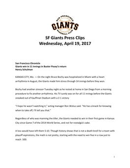 SF Giants Press Clips Wednesday, April 19, 2017