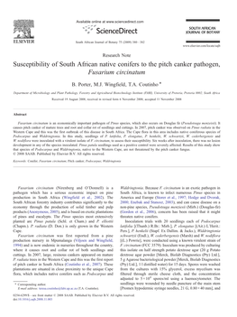 Susceptibility of South African Native Conifers to the Pitch Canker Pathogen, Fusarium Circinatum ⁎ B