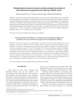 Morphological Characterization and Physiological Potential of Stenachaenium Megapotamicum (Spreng.) Baker Seeds1