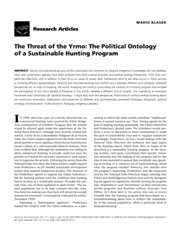 The Threat of the Yrmo: the Political Ontology of a Sustainable Hunting Program