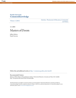 Masters of Doom Jeffrey Barlow Pacific Nu Iversity