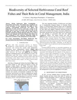 Biodiversity of Selected Herbivorous Coral Reef Fishes and Their Role in Coral Management, India