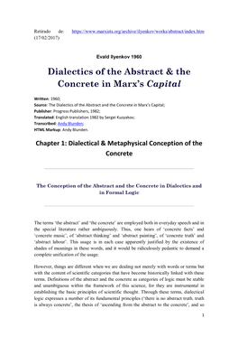 Dialectics of the Abstract & the Concrete in Marx's Capital