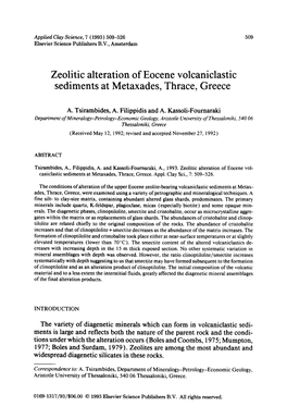 Zeolitic Alteration of Eocene Volcaniclastic Sediments at Metaxades, Thrace, Greece