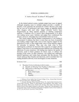 JUDICIAL LOGROLLING F. Andrew Hessick & Jathan P. Mclaughlin