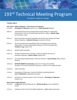 193Rd Technical Meeting Program