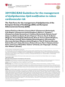 2019 ESC/EAS Guidelines for the Management of Dyslipidaemias