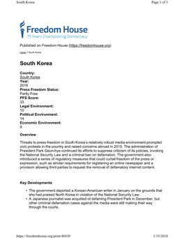 Freedom of the Press 2016 South Korea