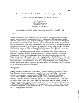 Is Process Simulation Effectively Utilized in Chemical Engineering Courses