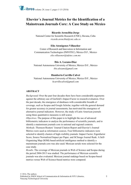 Elsevier´S Journal Metrics for the Identification of a Mainstream Journals Core: a Case Study on Mexico