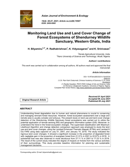 Monitoring Land Use and Land Cover Change of Forest Ecosystems of Shendurney Wildlife Sanctuary, Western Ghats, India