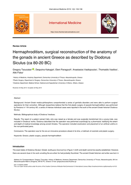 Hermaphroditism, Surgical Reconstruction of the Anatomy of the Gonads in Ancient Greece As Described by Diodorus Siculus (Ca 80-20 BC)