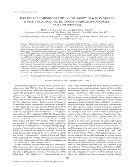 Viola, Violaceae): Arctic Origins, Herbaceous Ancestry and Bird Dispersal