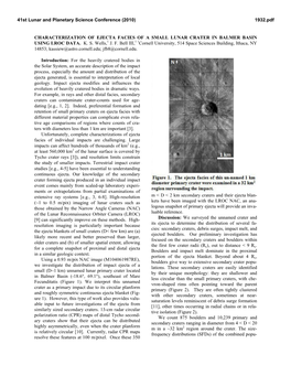 Characterization of Ejecta Facies of a Small Lunar Crater in Balmer Basin Using Lroc Data