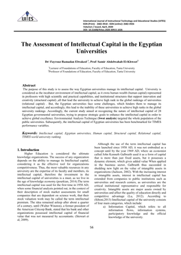 The Assessment of Intellectual Capital in the Egyptian Universities