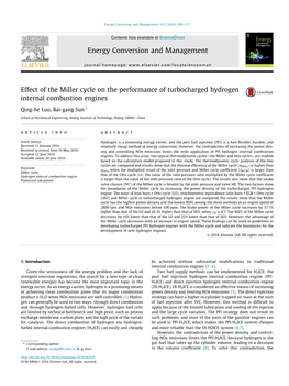 Effect of the Miller Cycle on the Performance of Turbocharged Hydrogen Internal Combustion Engines ⇑ Qing-He Luo, Bai-Gang Sun