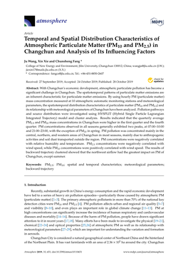 (PM10 and PM2.5) in Changchun and Analysis of Its Inﬂuencing Factors