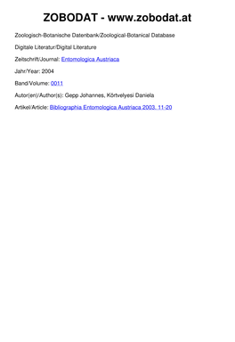 Bibliographia Entomologica Austriaca 2003