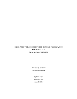 Greenwich Village Society for Historic Preservation South Village Oral History Project