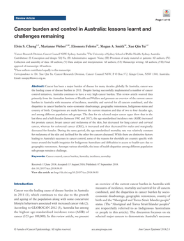 Cancer Burden and Control in Australia: Lessons Learnt and Challenges Remaining