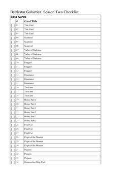 Battlestar Galactica: Season Two Checklist