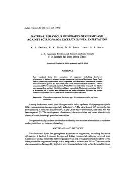 Natural Behaviour of Sugarcane Germplasm