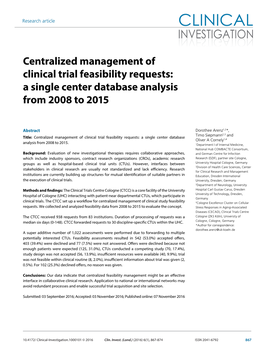 Centralized Management of Clinical Trial Feasibility Requests: a Single Center Database Analysis from 2008 to 2015