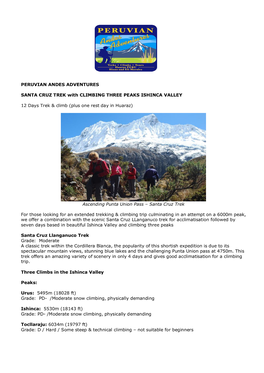 PERUVIAN ANDES ADVENTURES SANTA CRUZ TREK With