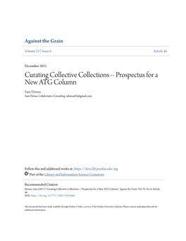 Prospectus for a New ATG Column Sam Demas Sam Demas Collaborative Consulting, Sdemas03@Gmail.Com