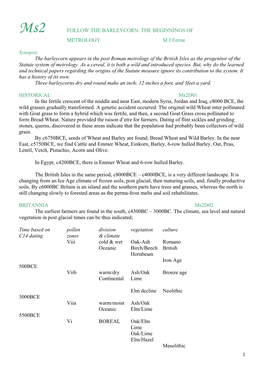FOLLOW the BARLEYCORN: the BEGINNINGS of METROLOGY M J Ferrar