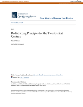 Redistricting Principles for the Twenty-First Century Micah Altman