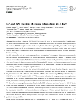 SO2 and Bro Emissions of Masaya Volcano from 2014–2020