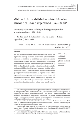 Midiendo La Estabilidad Ministerial En Los Inicios Del Estado Argentino (1862-1898)*1